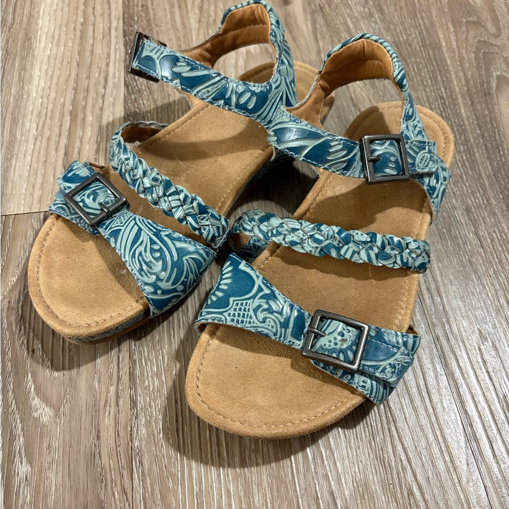 Blue Leather Braided Adjustable Strap Sandal By B… - image 1